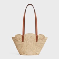 CELINE CLASSIC PANIER SMALL BRAIDED TRIOMPHE in RAFFIA and CALFSKIN Celine Straw Bag, Celine Basket Bag, Celine Raffia Bag, Luxury Beige Eco-friendly Straw Bag, Luxury Basket-shaped Straw Bag, Luxury Women's Basket-shaped Shoulder Bag, Luxury Eco-friendly Straw Shoulder Bag, Celine Triomphe, Cream Bags