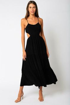 See the Like A Whisper Black Cutout Midi Dress at BohoPink.com! Cute backless mini dress with tiered ruffle skirt. Express shipping is available! Midi Dress Outfit Summer, Midi Dress Outfit, Cutout Midi Dress, Boho Pink, Midi Sundress, Midi Flare Skirt, Tiered Ruffle Skirt, Backless Mini Dress, Tiered Midi Dress