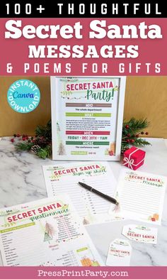 the secret santa message and poem for kids is shown in front of a christmas tree