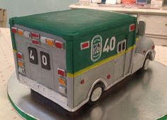 a cake made to look like an ambulance