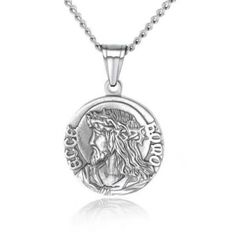 Mens Unisex Silver Jesus Coin Charm Pendant Necklace Christian Jewelry Chain 24" | eBay Silver Chain Medallion Necklaces For Gifts, Medallion Necklaces With Silver Chain For Gifts, Medallion Necklace With Silver Chain For Gifts, Nickel-free Medallion Chain Necklace Gift, Jesus Christ Face, Necklace Christian, Jewelry Chain, Daily Jewelry, Charm Pendant Necklace