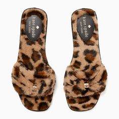 Kate Spade Tan Leopard Print Faux Fur Sandy Flat Slipper Women's Size 7 Nwt Slip-On Style Slippers Featuring A Black And Tan Leopard Print Pattern. Soft And Comfortable Faux Fur Material. Upper/Lining: Faux Fur Condition: New With Tags Made In: Vietnam Inventory: Ws651.13.99 Leopard Slippers, Cat Slippers, Leopard Print Pattern, Printed Flip Flops, Faux Fur Material, Pink Slippers, Black Slippers, Fur Shoes, Faux Fur Slippers