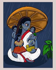 Durga Painting Artworks Abstract, Abstract Durga Painting, Jamini Roy Paintings Folk Art, Durga Painting Artworks, Jamini Roy, Buddha Painting Canvas, Bengali Art, Durga Painting, Boho Art Drawings