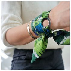 The Jax mini silk scarf by Silk Philosophy. Statement accessories suitable for office and everyday wear. Unique gift for her. Multi-functional silk accessory. Wear it as a bracelet, ribbon in your hair, handbag charm or mini scarf or choker #wristscarf #birthdaygift #bracelet #armcandy #ootd #silkscarf #uniquegift #scarfbracelet #bangle #summeraccessories #wrapbracelet #giftideas Handmade Silk Scarf Summer Gift, Handmade Silk Scarf As Summer Gift, Trendy Green Silk Scarf Gift, Trendy Green Scarves For Gift, Trendy Green Scarves As Gift, Trendy Green Scarf For Gift, Trendy Green Scarves For Gifts, Bohemian Silk Scarf As A Gift, Bohemian Silk Scarf Gift