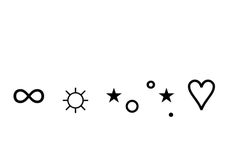 four different symbols are shown in the shape of hearts, stars, and suns