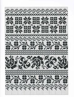 a cross stitch pattern with black and white designs on the bottom, in two rows