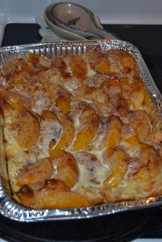 a casserole dish is sitting on the stove