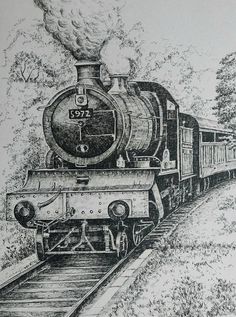 a black and white drawing of a train