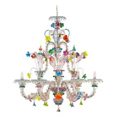 a colorful chandelier is hanging from the ceiling