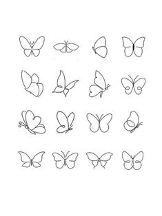 the outlines of different butterflies on a white background