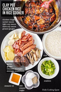 the ingredients to make clay pot chicken rice in rice cooker