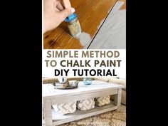 a person painting a table with white paint on it and the words simple method to chalk paint diy