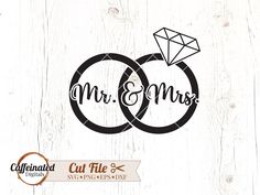 two wedding rings with the word mr and mrs cut file for svg, dxf