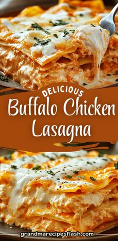 delicious buffalo chicken lasagna recipe with cheese and spinach