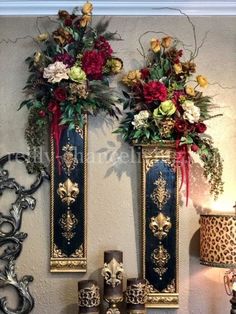 Decorative Wall Sconce And Designer Floral Arrangement Reilly-Chance Home Decor Retail Store Wall Scones With Flowers, Old World Decorating, Wreath Arrangements, Tuscan Wall Decor, Tuscan Furniture, Tuscany Decor, 2022 Bedroom, Pegboard Display, Decorative Wall Sconces