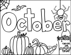 a coloring page for october with pumpkins and spider