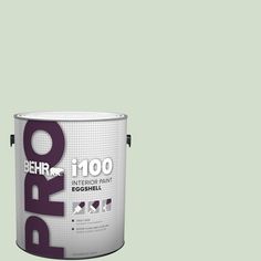 a gray paint can with the word behr in purple on it's side