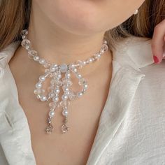 Bow Beaded Necklace Choker Pearl Crystal Aesthetic Y2k Cute Chic Jewelry White Minimalist Beads Pendant Bow Tie Necklace Pastel Gift Idea - Etsy Bow Tie Necklace, Cute Chokers, Pastel Accessories, Choker Pearl, Crystal Aesthetic, Y2k Cute, Tie Necklace, Beads Pendant, Bead Choker