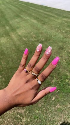 Cute Trendy Nail Ideas, Nail Inspo Pink, Smiley Face Ring, Hoco Nails, Coffin Shape Nails, Colorful Nail Designs