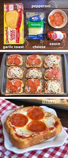 the process for making mini pizzas with pepperoni, garlic and cheese on top