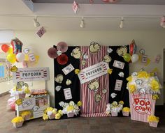 some popcorn bags and decorations in a room