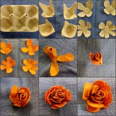 the process of making paper flowers is shown in several different stages, including petals and petals