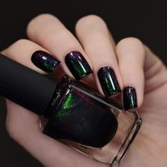 Salem - Rich Black Green Shimmer Nail Polish by ILNP Ilnp Nail Polish Swatch, Ombre Nail Polish, Ilnp Nail Polish, Bright Summer Acrylic Nails, Boutique Nails, Unghie Nail Art, Shimmer Nail Polish, Nail Shimmer, Green Nail Polish