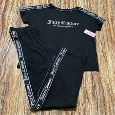 Juicy Couture Juicy Couture Black Logo Taping 2pc Pajama Pants Set Color: Black Size: Large Brand New With Original Tags. Black Stretch Long Pants Sets, Black Loungewear Set With Long Pants, White Loungewear, Haute Mess, Velour Shorts, Lounge Wear Set, Juicy Couture Purse, Cute Clothing Stores, Juicy Couture Pants