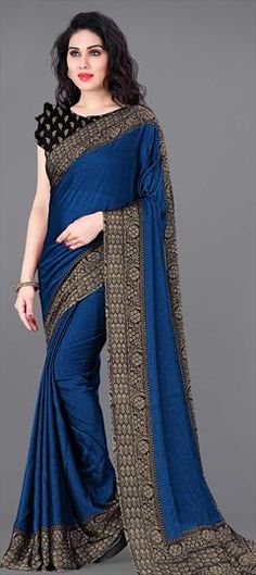 Blue color Saree in Chiffon fabric with Printed work Elegant Blue Georgette Saree, Blue Saree Fabric For Festive Occasions, Elegant Blue Fabric For Festive Occasion, Elegant Blue Fabric For Festive Season, Elegant Festive Blue Fabric, Blue Georgette Saree, Blue Color Saree, Casual Saree, Blouse Length