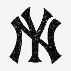 the new york yankees logo is made out of glittery black and white letters on a white background