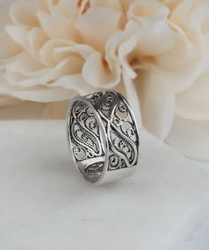 925 Sterling Silver Artisan Filigree Unisex Band Ring Material: 925 Solid Sterling Silver Band Width: 0.35 inches (8.5 mm) Comes with a free gift pouch & box Free Domestic Shipping It is solid and comfortable to wear. It is oxidized and polished. Exclusive high Quality. It is made in our 20 years old workshop. Sterling Silver Ring With Decorative Band As Gift, Silver Ring With Decorative Band For Gift, Silver Rings With Decorative Band For Gift, Gift Wide Band Ring With Decorative Band, Gift Sterling Silver Wide Band Ring With Oxidized Finish, Silver Filigree Ring With Decorative Band As A Gift, Gift 925 Stamped Open Wide Band Ring, Sterling Silver Jewelry With Decorative Band As Gift, Sterling Silver Filigree Ring With Decorative Band As Gift