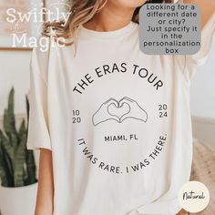 Eras Tour Custom Date Shirt | Miami Night 3 10/20 Comfort Colors Oversized T-Shirt | Taylor Concert Heart Hands | It Was Rare I Was There Comfort Colors 1717 garment-dyed t-shirt made 100% with ring-spun cotton. The soft-washed, garment-dyed fabric brings extra coziness to your wardrobe while the relaxed fit makes it an excellent daily choice. The double-needle stitching throughout the tee makes it highly durable while the lack of side-seams helps the shirt retain its tubular shape.  ✦ Made with