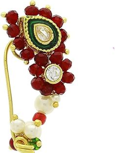 This amazing red colour golden finish embedded with beads latest Maharashtrian nath for women. This nath crafted from golden finish metal along with red hydrocrystal stone. This pressing Nath is get that perfect matching our festival look, wedding,any other functions, occasions. So buy now! So Hurry Up and Order Now! Heavy Red Jewelry For Puja, Red Jeweled Diwali Jewelry, Red Jeweled Jewelry For Diwali, Traditional Festive Nose Rings As Gift, Red Spiritual Jewelry For Navratri, Red Spiritual Jewelry For Diwali, Red Round Jewelry For Navratri, Red Jewelry For Navratri, Traditional Kundan Nose Rings As Gift