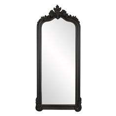 an ornate black mirror on a white background