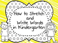 a yellow background with two children and the words how to stretch and write words in kindergarten