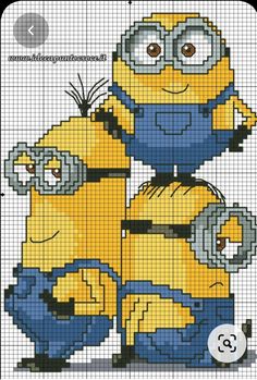 a cross stitch pattern with two minion characters