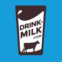 a bottle of milk with a cow on the front and blue back ground that says drink milk com