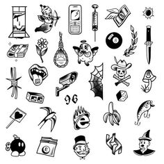 various black and white icons on a white background