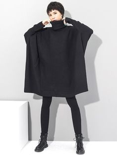 UOOZEE Black Turtleneck Sweater For Work, Black Stretch Turtleneck Outerwear, Casual Oversized Black Sweater Dress, Black Funnel Neck Sweater For Layering, Black Winter Sweater For Work, Black Oversized Sweater For Layering, Oversized Black Sweater For Layering, Oversized Solid Sweater Dress For Fall, Black High Neck Fall Outerwear