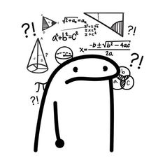 a black and white drawing of a cartoon character with many calculations on it's face