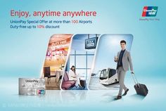 an advertisement for the united express airline with a man in suit and tie carrying luggage