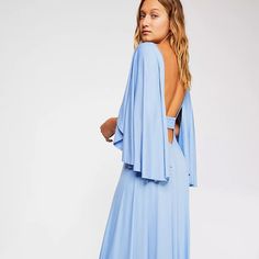 Details Style No. 48952311; Color Code: American Made Lightweight And Stretch Maxi Dress Featuring A Statement Cape-Like Long Sleeve. V-Neckline Low Back Stretchy Smocked Band In Back Free-Est Comprised Of Textured, Free-Flowing Wardrobe Staples, Free-Est Takes Our Most-Loved Beach And Summer Collections And Unites Them For Every Day And Any Wear. Care/Import Hand Wash Cold Made In The Usa Measurements For Size Small Bust: 73.66 Cm Waist: 71.12 Cm Length: 135.89 Cm Contents 4% Spandex 96% Viscos Maxi Dress Boho Chic, Pool Dress, Goddess Gown, Free People Maxi, Free People Maxi Dress, Maxi Tops, Bohemian Maxi Dress, Dress Dusty, Maxi Slip Dress