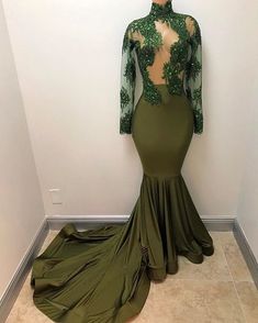 Full Sleeve Prom Dress, Green Mermaid Prom Dress, Prom Dress Green, Mermaid High, Beaded Formal Dress, Green Formal Dresses, Green Evening Dress, Elegant Ball Gowns, Dresses Design