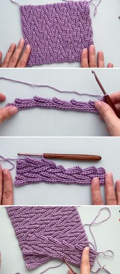 two pictures showing how to knit the diagonal stitch