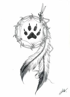 a drawing of a dog's paw in a dream catcher