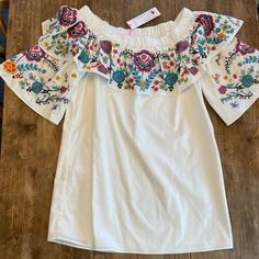 Parker Women's Cold Shoulder White Floral Embroidered Dress Size Casual Spring Embroidered Dress For Brunch, Casual Embroidered Dress For Spring Brunch, Spring Multicolor Embroidered Dress With Neckline Detail, White Embroidered Floral Dress For Summer, White Embroidered Fitted Dress For Brunch, White Fitted Embroidered Dress For Brunch, Cotton Embroidered Dress With Floral Embroidery For Brunch, Casual Embroidered Dress With Floral Print For Brunch, Casual Embroidered Dress With Floral Print