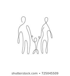 one single line drawing of two people holding hands with the other person standing behind them