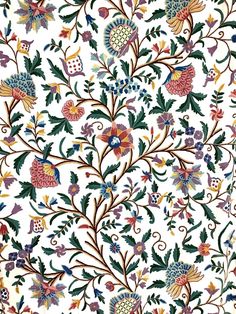 an intricately designed wallpaper with flowers and leaves