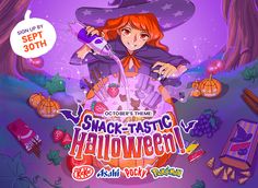 an animated halloween poster with a girl dressed as a witch