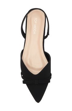 A dainty bow creates visual intrigue on a slingback flat framed by a pointy toe. Elasticized slingback strap Synthetic upper and lining/rubber sole Imported Guy Shoes, Slingback Flats, Pointed Toe Flats, Womens Flats, Nordstrom Rack, Rubber Sole, Shoes Mens, Topshop, Nordstrom